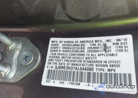 2010 Honda Cr-V Lx z USA, uszkodzony, nr VIN 5J6RE3H37AL044080
